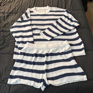 Navy and White Striped Knit Set